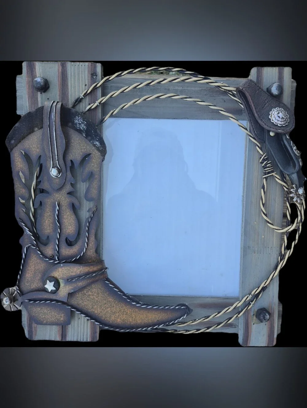 Western Cowboy Boot Photo Frame - Brown 13×13